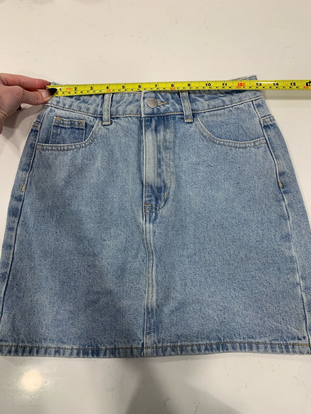 Light Wash denim blue jean mini skirt